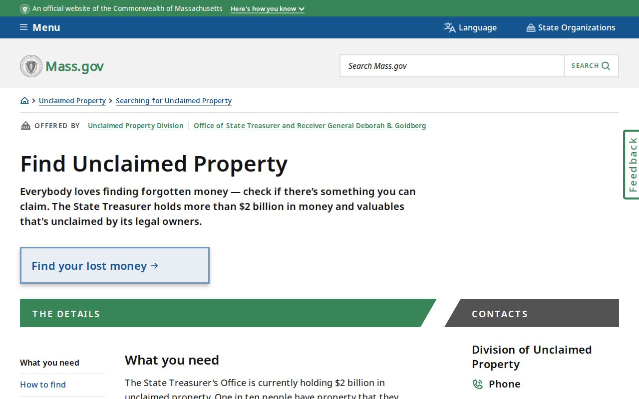 Massachusetts unclaimed property name and address search